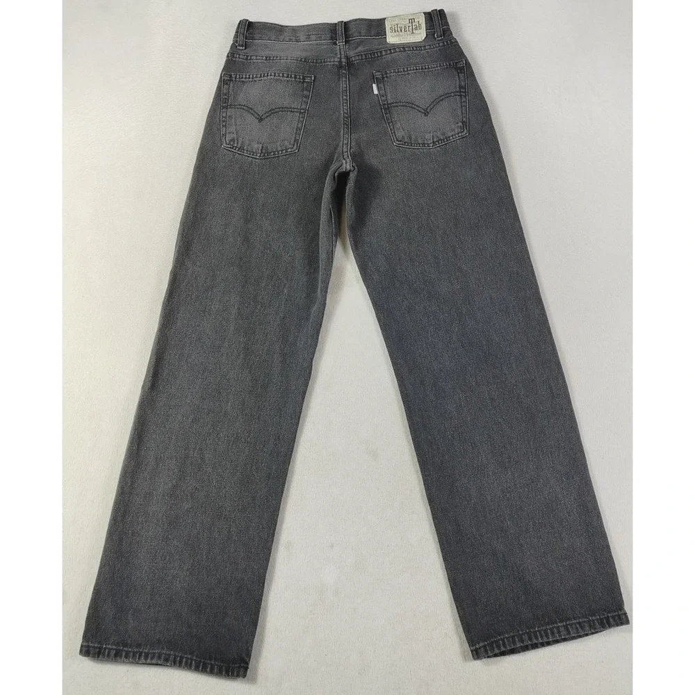 Levis SilverTab Stay Loose Jeans Youth 18 Gray Wide Leg Denim Adjustable Waist